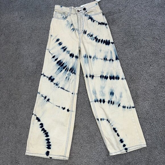 BDG Denim - BDG Urban Outfitters HIGH & WIDE Cream & Blue Tie Dye Jeans Pants - NWT - 25
